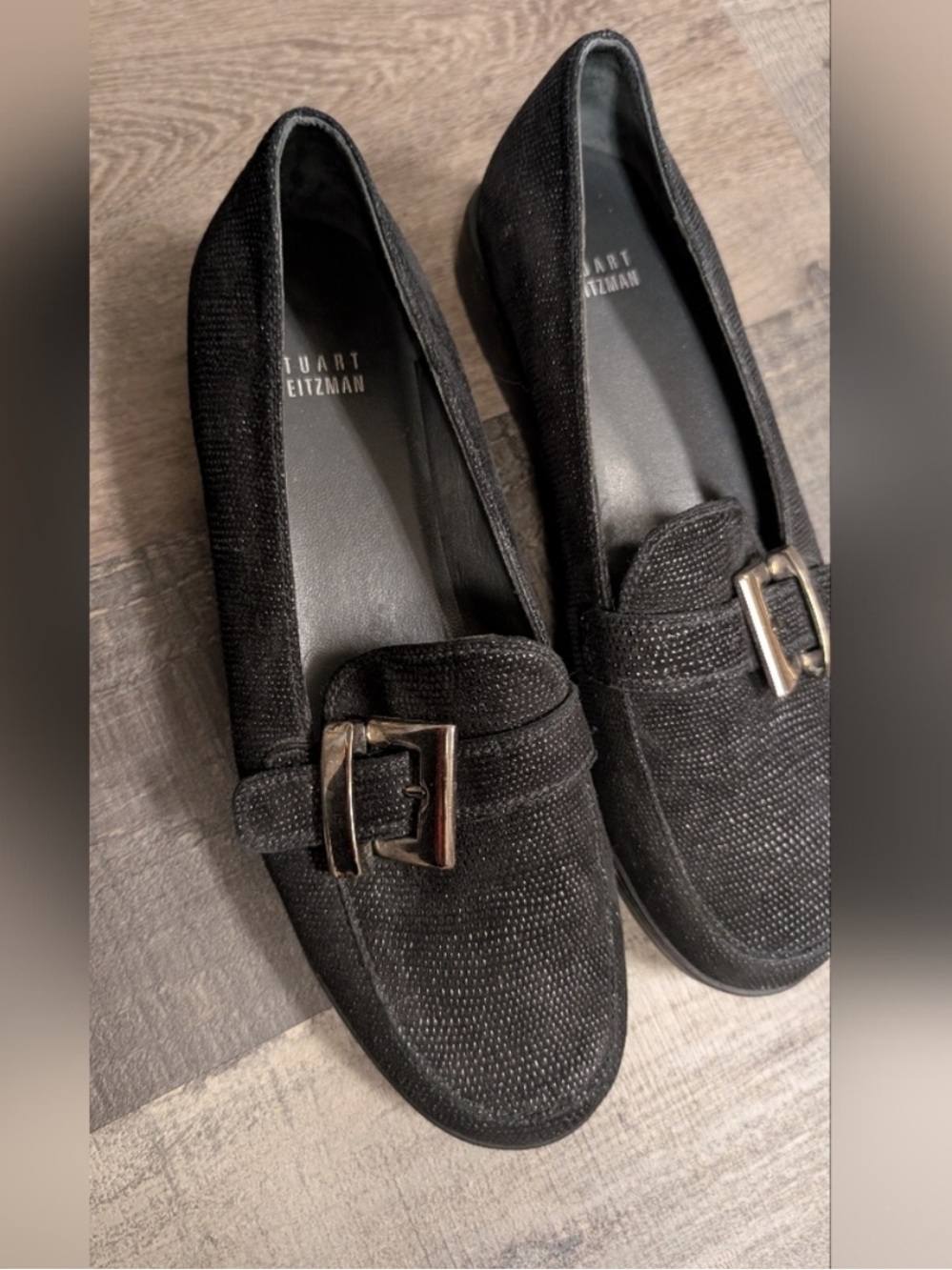 Stuart Weitzman Black Loafers with Silver Buckle size 8
